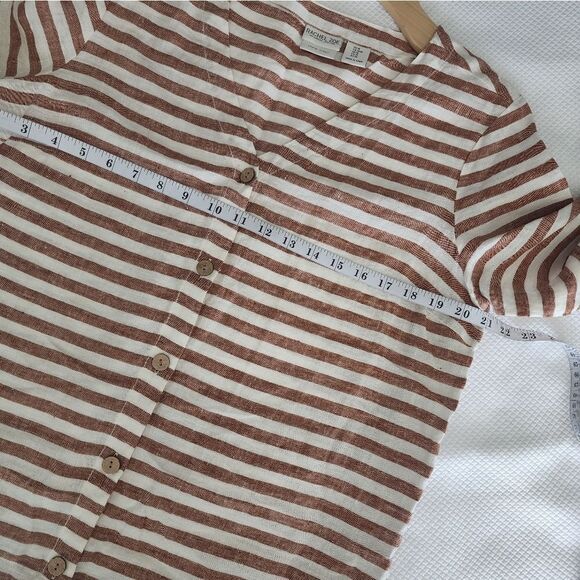 Rachel Zoe linen blouse boxi coastal stripe button front blouse - Picture 9 of 9